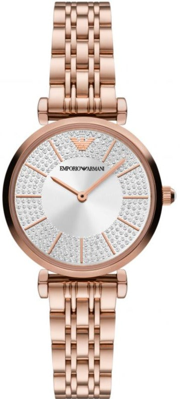 Emporio Armani Gianni T-Bar Crystals Silver Dial Rose Gold Steel Strap Watch For Women - AR11446 Buy Now By Emporio Armani
