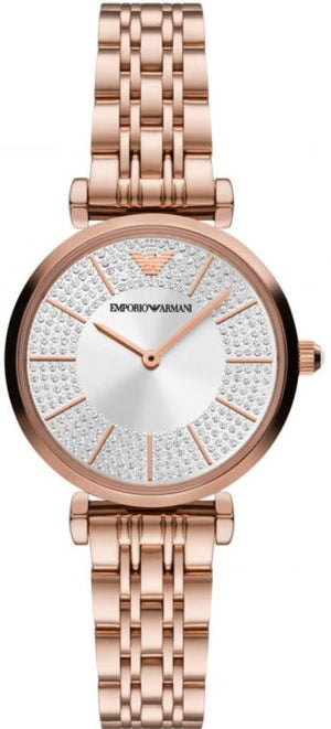 Emporio Armani Gianni T-Bar Crystals Silver Dial Rose Gold Steel Strap Watch For Women - AR11446 Buy Now By Emporio Armani