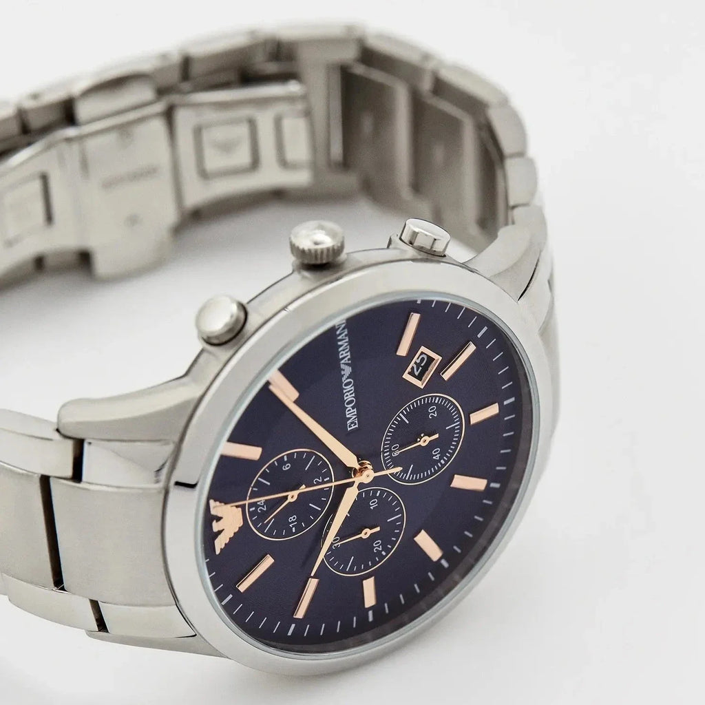 Emporio Armani Renato Chronograph Blue Dial Silver Steel Strap Watch For Men - AR11458 Buy Now By Emporio Armani