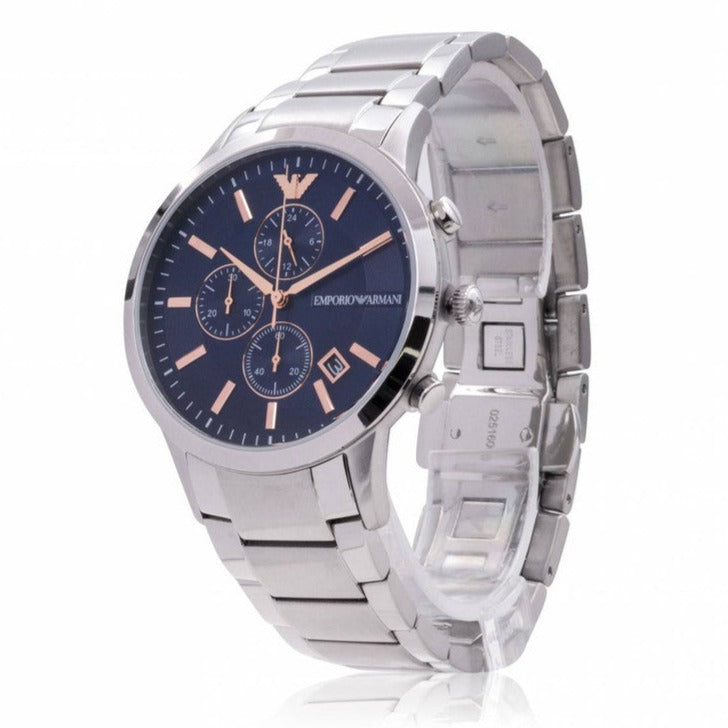 Emporio Armani Renato Chronograph Blue Dial Silver Steel Strap Watch For Men - AR11458 Buy Now By Emporio Armani