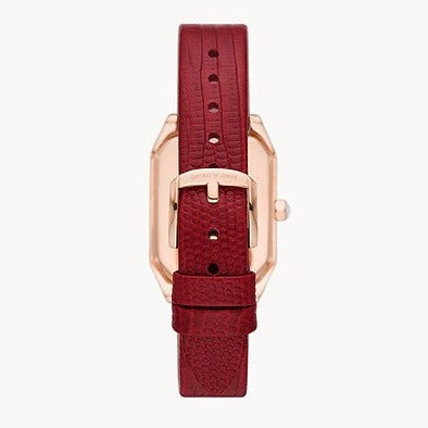 Emporio Armani Gianni T Bar Two-Hand Mother of Pearl Dial Red Leather Strap Watch For Women - AR11467 Buy Now By Emporio Armani