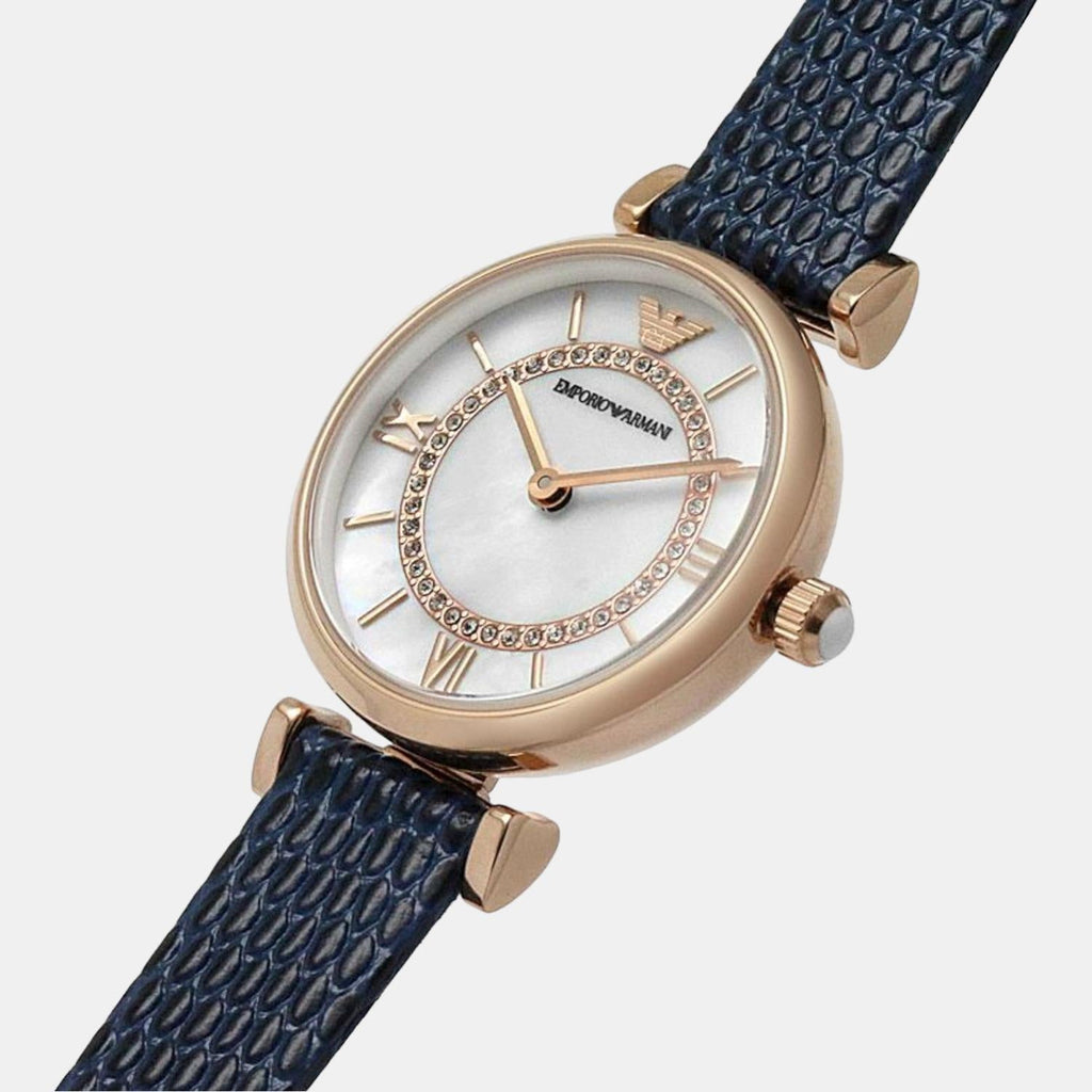 Emporio Armani Gianni T-Bar Analog Mother of Pearl Dial Blue Leather Strap Watch For Women - AR11468 Buy Now By Emporio Armani