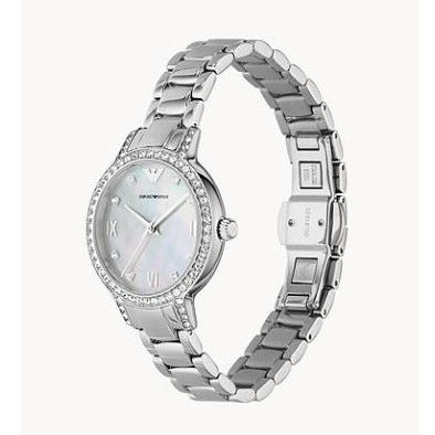 Emporio Armani Cleo Crystals Mother Of Pearl Dial Silver Steel Strap Watch For Women - AR11484 Buy Now By Emporio Armani