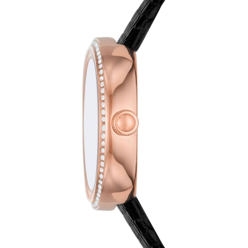 Emporio Armani Rosa Two Hand Black Dial Black Leather Strap Watch For Women - AR11493 Buy Now By Emporio Armani