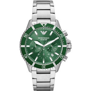 Emporio Armani Diver Chronograph Green Dial Silver Steel Strap Watch For Men - AR11500 Buy Now By Emporio Armani
