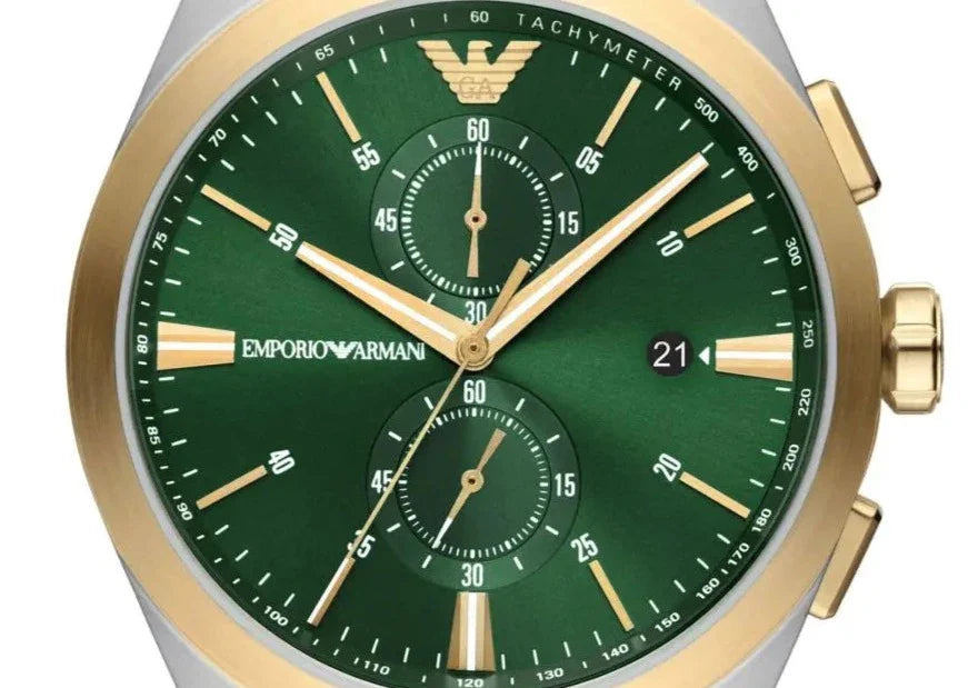 Emporio Armani Claudio Chronograph Green Dial Two Tone Steel Strap Watch For Women - AR11511 Buy Now By Emporio Armani