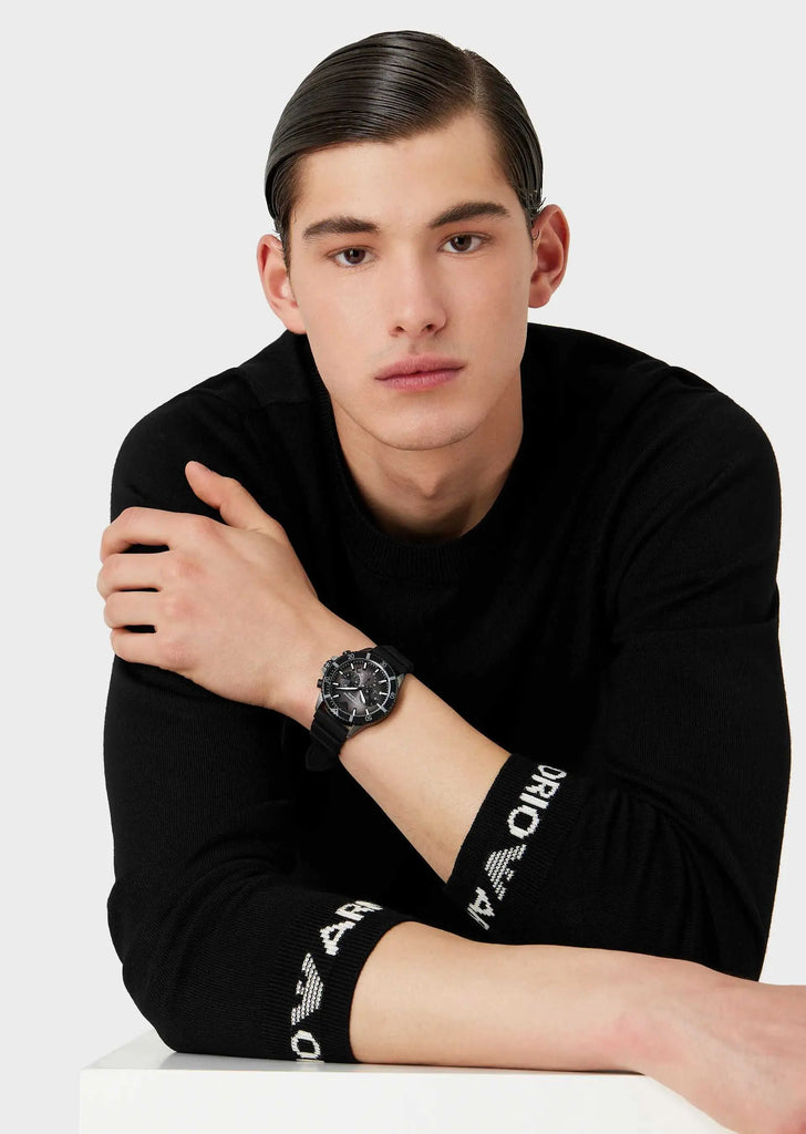 Emporio Armani Diver Chronograph Black Dial Black Silicon Strap Watch For Men - AR11515 Buy Now By Emporio Armani