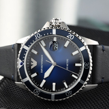 Emporio Armani Diver Three-Hand Quartz Blue Dial Blue Leather Strap Watch For Men - AR11516 Buy Now By Emporio Armani
