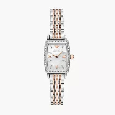 Emporio Armani Gianni T Bar White Mother Of Pearl Dial Two Tone Steel Strap Watch For Women - AR11519 Buy Now By Emporio Armani
