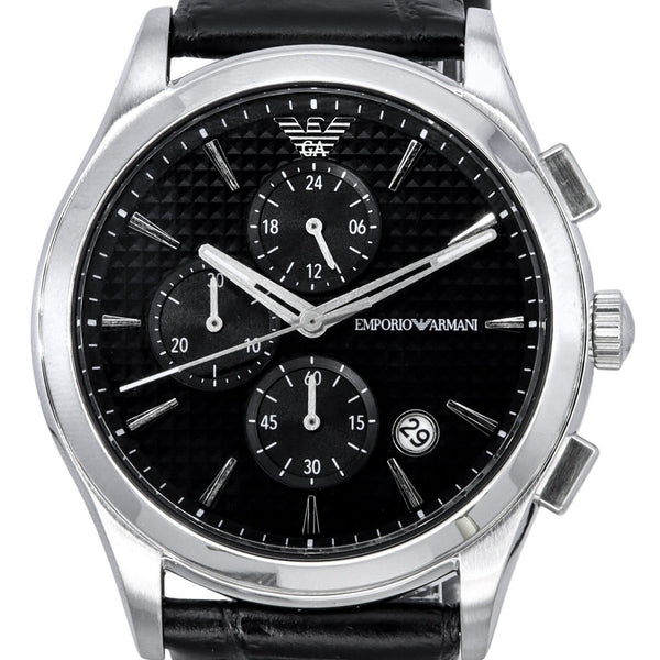 Emporio Armani Paolo Chronograph Black Dial Black Leather Strap Watch For Men - AR11530 Buy Now By Emporio Armani