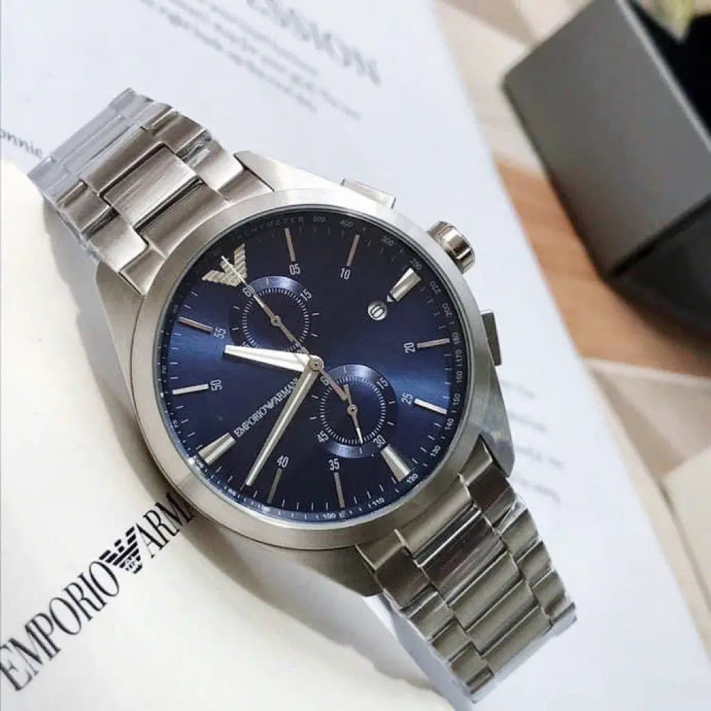 Emporio Armani Claudio Chronograph Blue Dial Silver Steel Strap Watch For Men - AR11541 Buy Now By Emporio Armani
