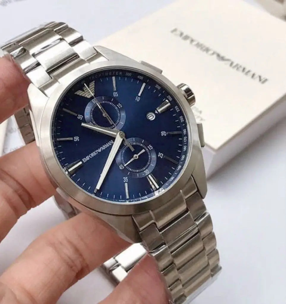 Emporio Armani Claudio Chronograph Blue Dial Silver Steel Strap Watch For Men - AR11541 Buy Now By Emporio Armani