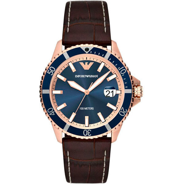 Emporio Armani Pro Planet Three Hand Date Blue Dial Brown Leather Strap Watch For Men - AR11556 Buy Now By Emporio Armani