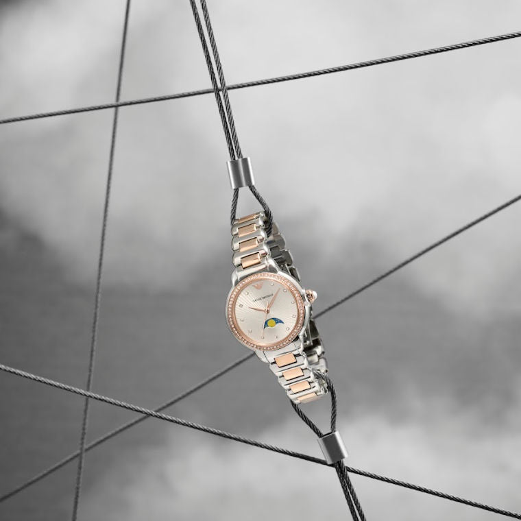 Emporio Armani Mia Three Hand Moonphase Mother of Pearl Dial Two Tone Steel Strap Watch For Women - AR11567 Buy Now By Emporio Armani