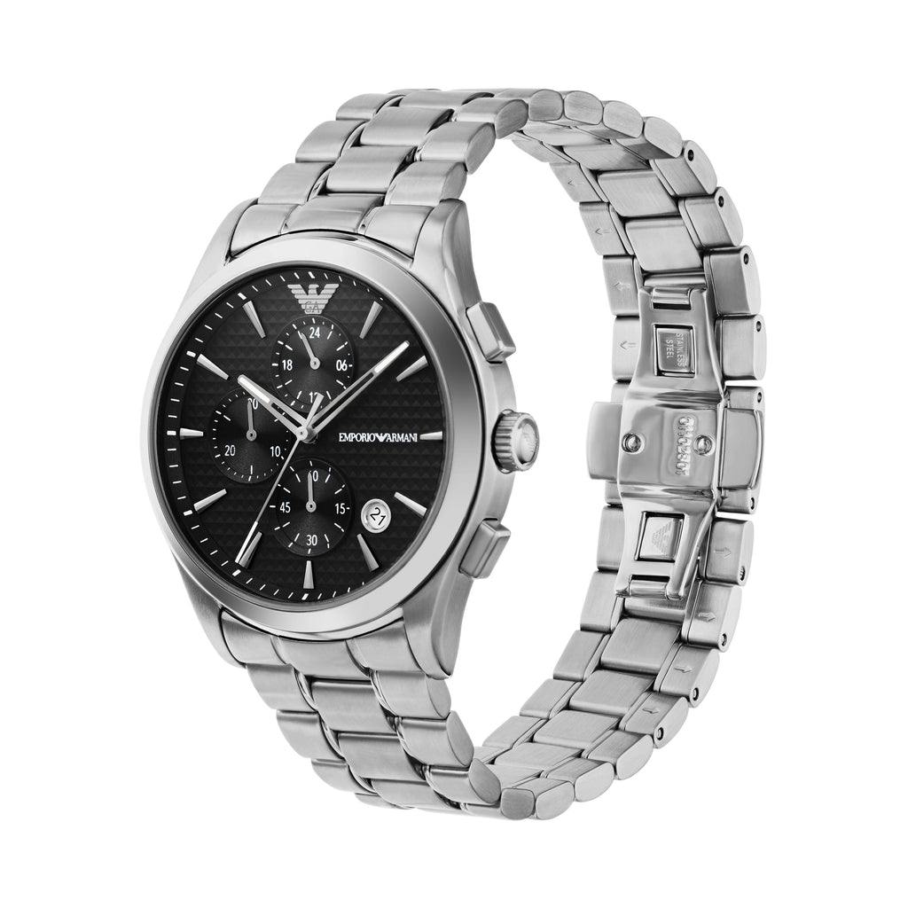Emporio Armani Paolo Chronograph Black Dial Silver Steel Strap Watch For Men - AR11602 Buy Now By Emporio Armani