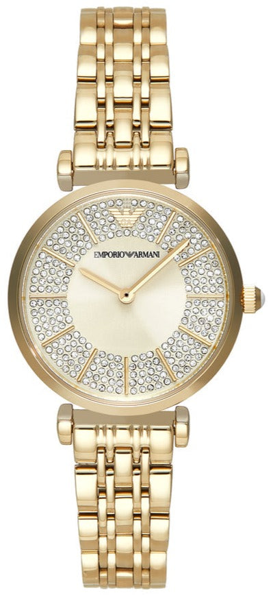 Emporio Armani Gianni T Bar Analog Crystals Gold Dial Gold Steel Strap Watch For Women - AR11608 Buy Now By Emporio Armani