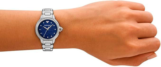 Emporio Armani Mia Three Hand Crystals Blue Dial Silver Steel Strap Watch For Women - AR11630 Buy Now By Emporio Armani