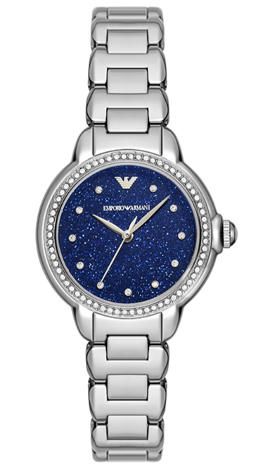 Emporio Armani Mia Three Hand Crystals Blue Dial Silver Steel Strap Watch For Women - AR11630 Buy Now By Emporio Armani