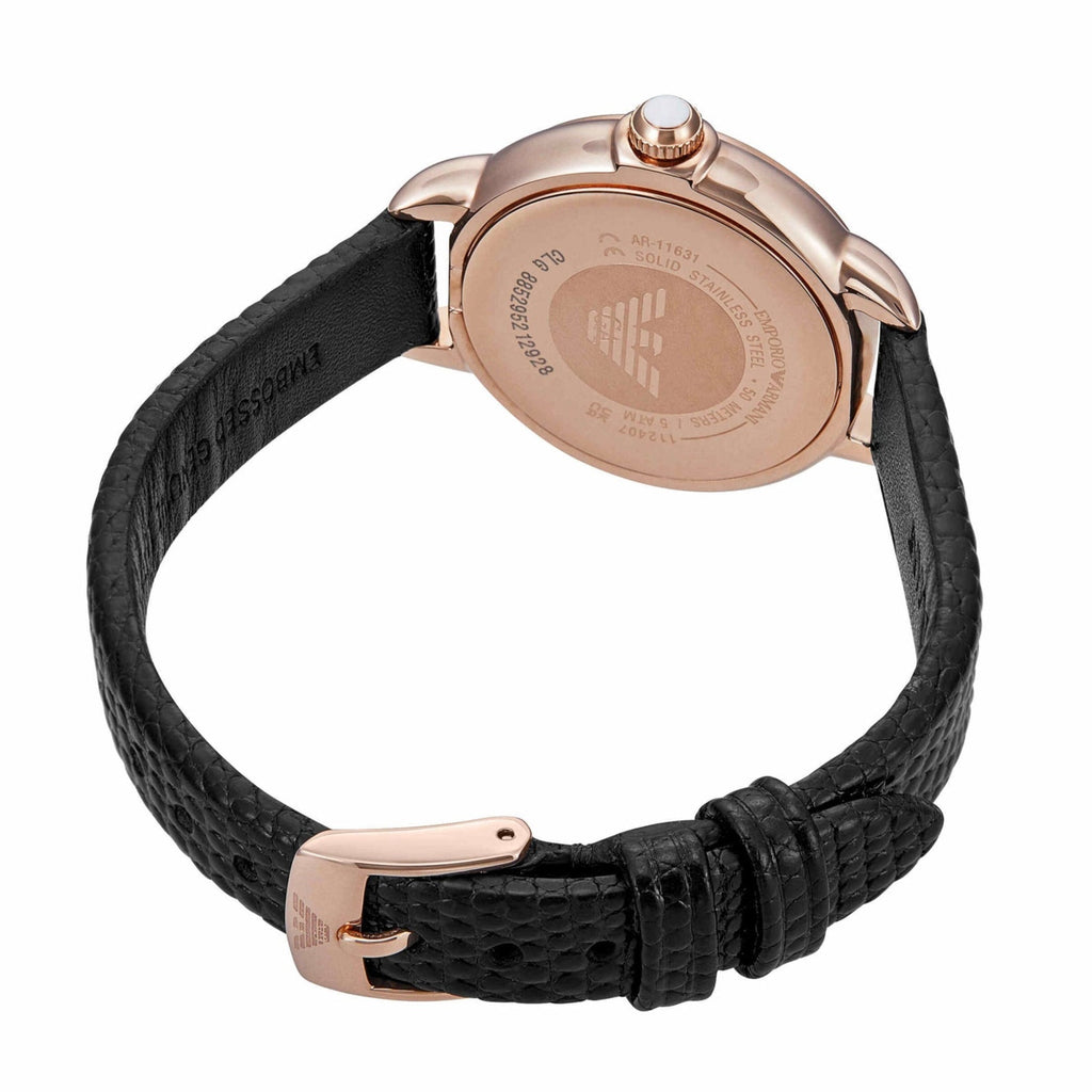 Emporio Armani Mia Three Hand Crystals Silver Dial Black Leather Strap Watch For Women - AR11631 Buy Now By Emporio Armani