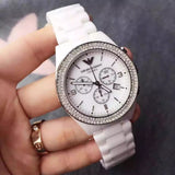 Emporio Armani Ceramica Chronograph White Dial White Ceramic Strap Watch For Women - AR1456 Buy Now By Emporio Armani