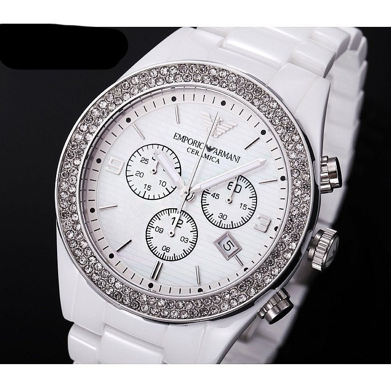 Emporio Armani Ceramica Chronograph White Dial White Ceramic Strap Watch For Women - AR1456 Buy Now By Emporio Armani