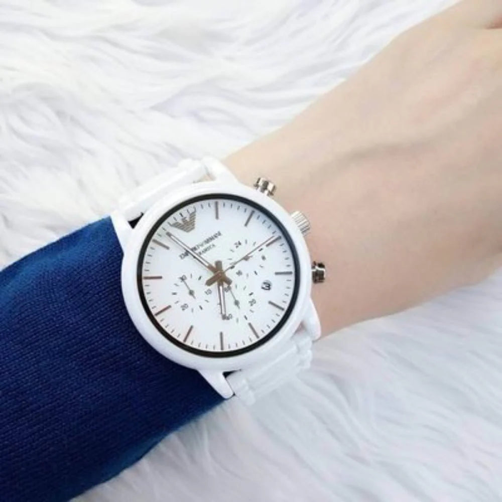 Emporio Armani Classic Chronograph White Dial White Rubber Strap Watch For Men - AR1054 Buy Now By Emporio Armani