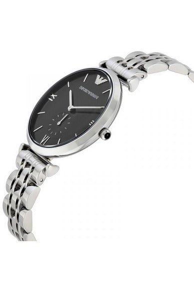 Emporio Armani Retro Black Dial Silver Steel Strap Watch For Men - AR1676 Buy Now By Emporio Armani