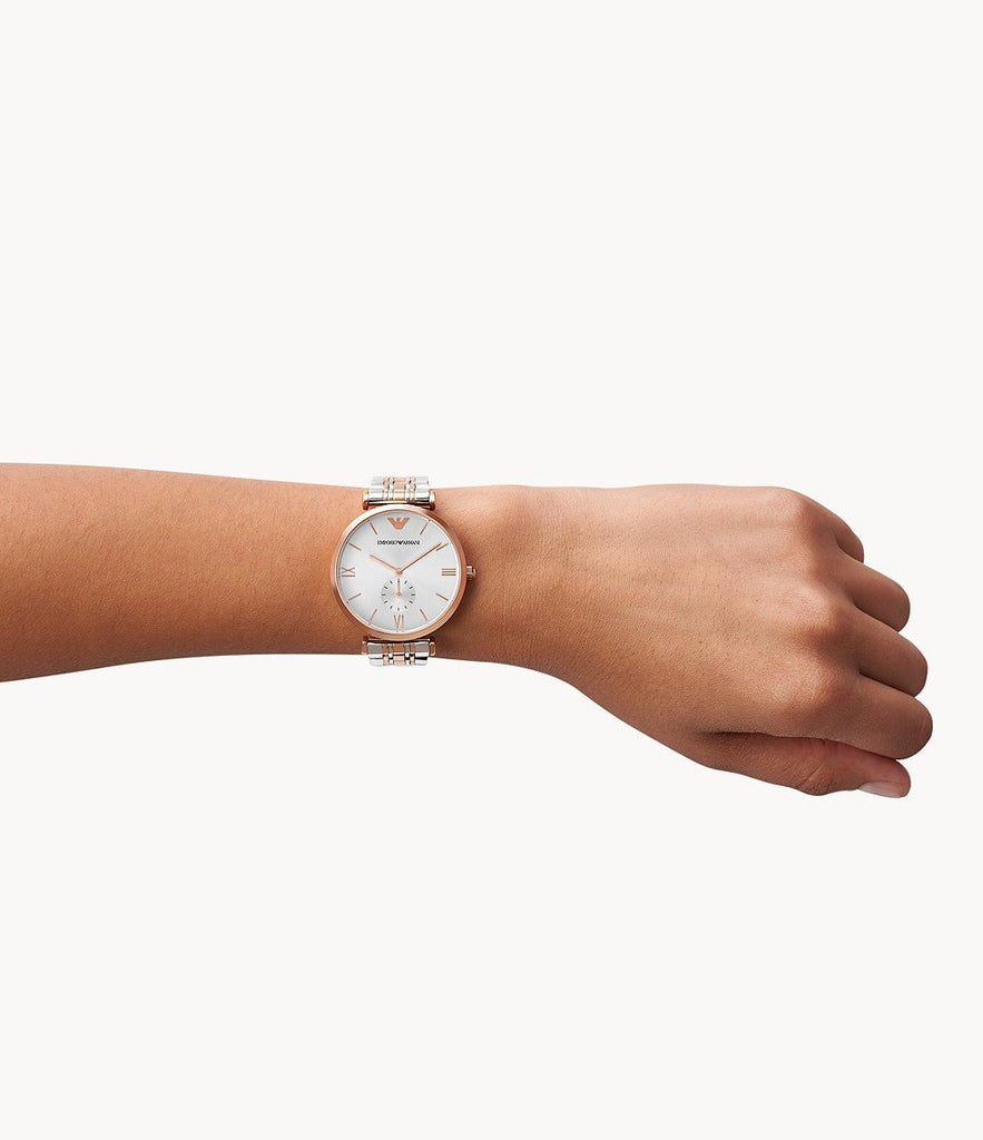 Emporio Armani Retro Silver Dial Two Tone Steel Strap Watch For Men - AR1677 Buy Now By Emporio Armani