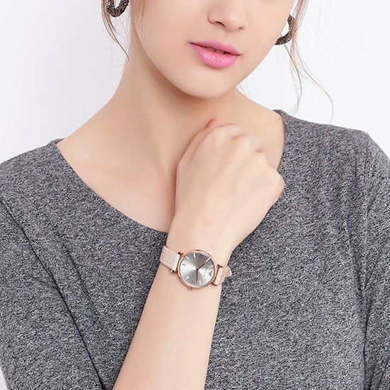 Emporio Armani Gianni T Bar Gunmetal Dial Beige Leather Strap Watch For Women - AR1681 Buy Now By Emporio Armani