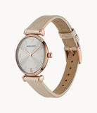 Emporio Armani Gianni T Bar Gunmetal Dial Beige Leather Strap Watch For Women - AR1681 Buy Now By Emporio Armani
