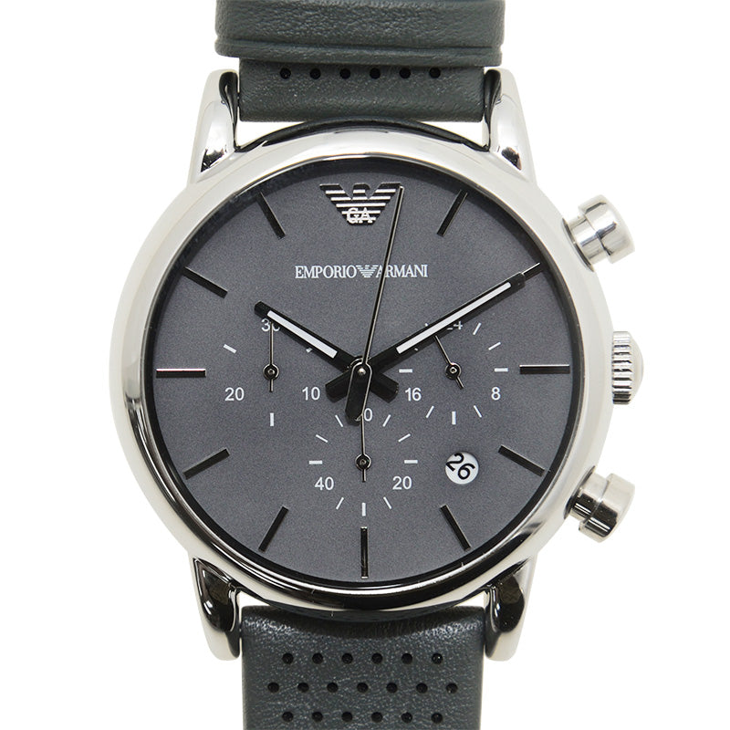 Emporio Armani Luigi Chronograph Quartz Grey Dial Grey Leather Strap Watch For Men - AR1735 Buy Now By Emporio Armani