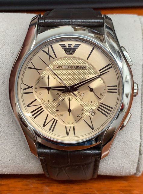 Emporio Armani Valente Chronograph Brown Dial Brown Leather Strap Watch For Men - AR1785