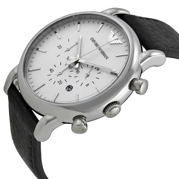 Emporio Armani Classic Quartz Chronograph White Dial Black Leather Strap Watch For Men - AR1807 Buy Now By Emporio Armani