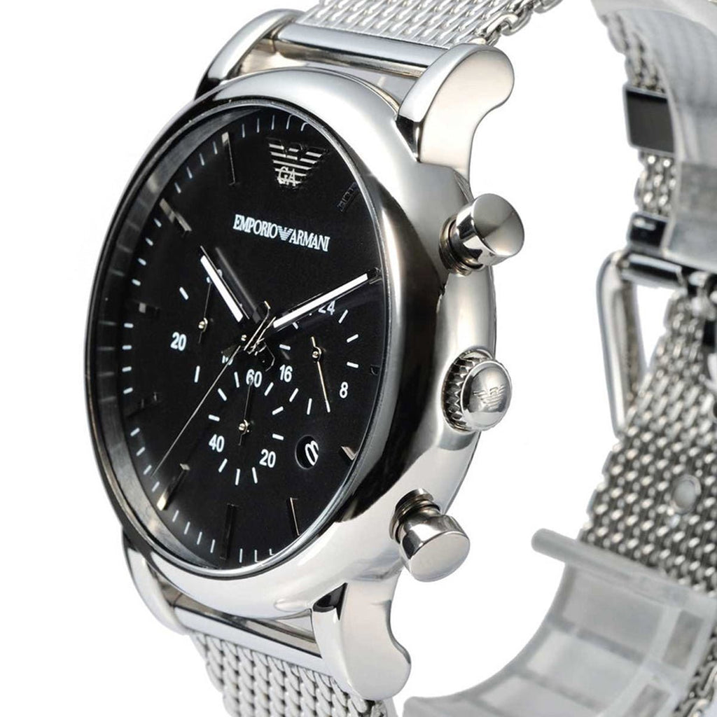 Emporio Armani Classic Chronograph Black Dial Silver Mesh Bracelet Watch For Men - AR1808 Buy Now By Emporio Armani