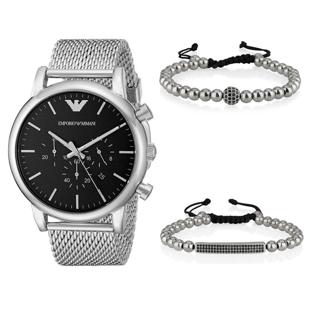 Emporio Armani Luigi Black Dial Silver Mesh Bracelet Watch For Men - AR8032 Buy Now By Emporio Armani