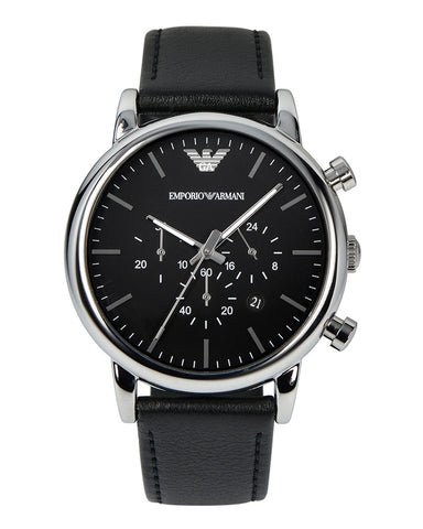 Emporio Armani Luigi Chronograph Black Dial Black Leather Watch For Men - AR1828 Buy Now By Emporio Armani