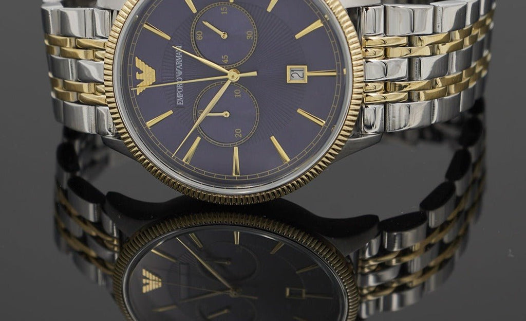 Emporio Armani Classic Blue Dial Two Tone Steel Strap Watch For Men - AR1847 Buy Now By Emporio Armani