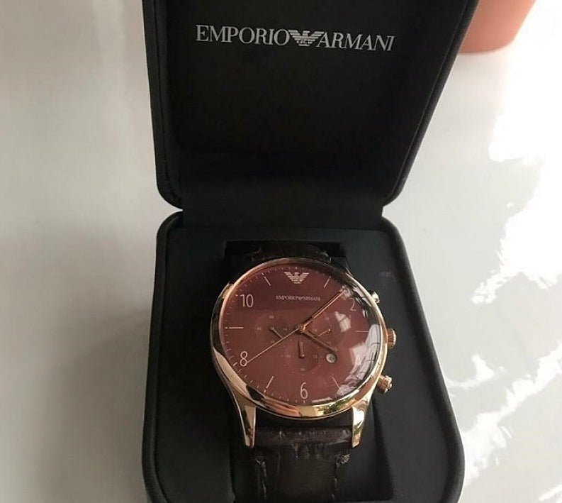 Emporio Armani Classic Chronograph Burgundy Dial Brown Leather Strap Watch For Men - AR1890 Buy Now By Emporio Armani