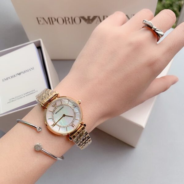 Emporio Armani Gianni T Bar White Mother of Pearl Dial Gold Steel Strap Watch For Women - AR1907 Buy Now By Emporio Armani