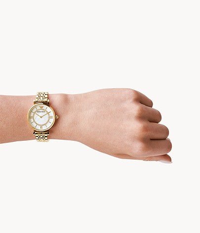 Emporio Armani Gianni T Bar White Mother of Pearl Dial Gold Steel Strap Watch For Women - AR1907 Buy Now By Emporio Armani