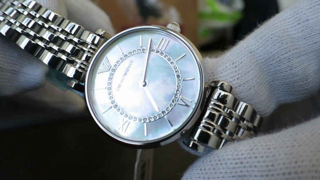 Emporio Armani Gianni T-Bar Mother of Pearl Dial Silver Stainless Steel Watch For Women - AR1908 Buy Now By Emporio Armani