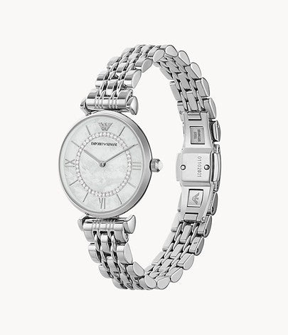 Emporio Armani Gianni T-Bar Mother of Pearl Dial Silver Stainless Steel Watch For Women - AR1908 Buy Now By Emporio Armani
