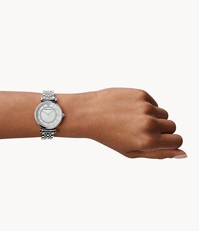 Emporio Armani Gianni T-Bar Mother of Pearl Dial Silver Stainless Steel Watch For Women - AR1908 Buy Now By Emporio Armani