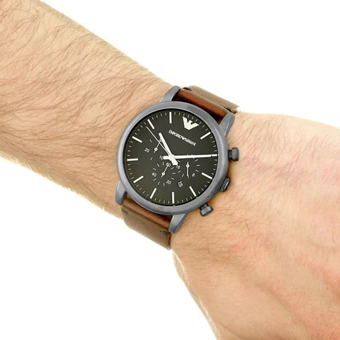 Emporio Armani Classic Chronograph Black Dial Brown Leather Strap Watch For Men - AR1919 Buy Now By Emporio Armani