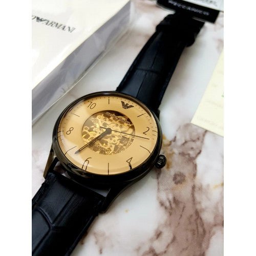 Emporio Armani Meccanico White Dial Black Leather Strap Watch For Men - AR1923 Buy Now By Emporio Armani