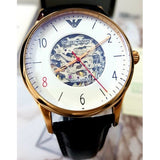 Emporio Armani Meccanico White Skeleton Dial Black Leather Strap Watch For Men - AR1924 Buy Now By Emporio Armani