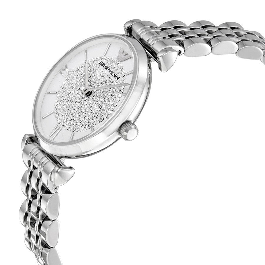 Emporio Armani Gianni T Bar White Crystal Pave Dial Silver Stainless Steel Strap Watch For Women - AR1925 Buy Now By Emporio Armani