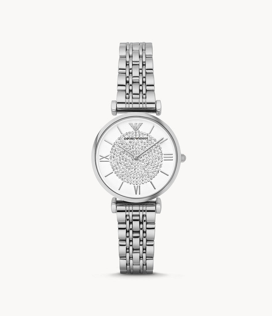 Emporio Armani Gianni T Bar White Crystal Pave Dial Silver Stainless Steel Strap Watch For Women - AR1925 Buy Now By Emporio Armani