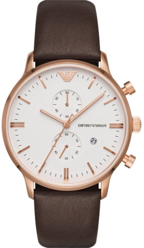 Emporio Armani Retro Quartz White Dial Brown Leather Strap Watch For Men - AR1936 Buy Now By Emporio Armani