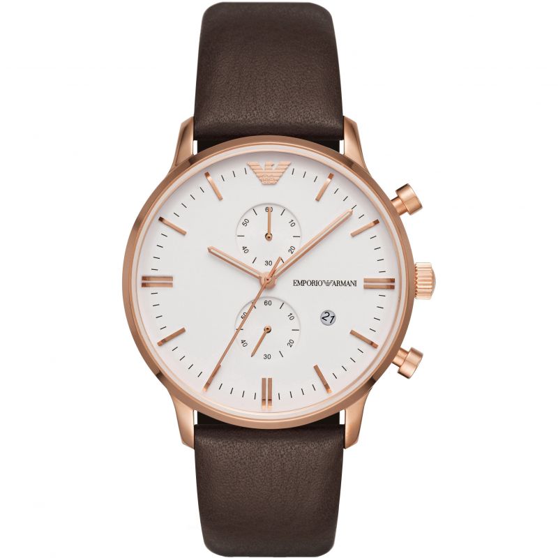 Emporio Armani Retro Quartz White Dial Brown Leather Strap Watch For Men - AR1936 Buy Now By Emporio Armani